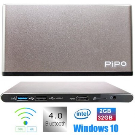 PiPo X7 Pro TV Box Windows 10 Intel Cherry Trail Z8300 2GB 32GB Mini PC Dual WIFI Bluetooth Silver & Gray